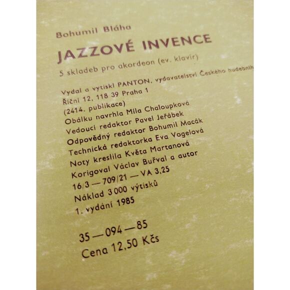 Jazzové Invence 1985 Accordion Vintage Sheet‎ Music Czech Panton Signed Ephemera - Picture 3 of 13